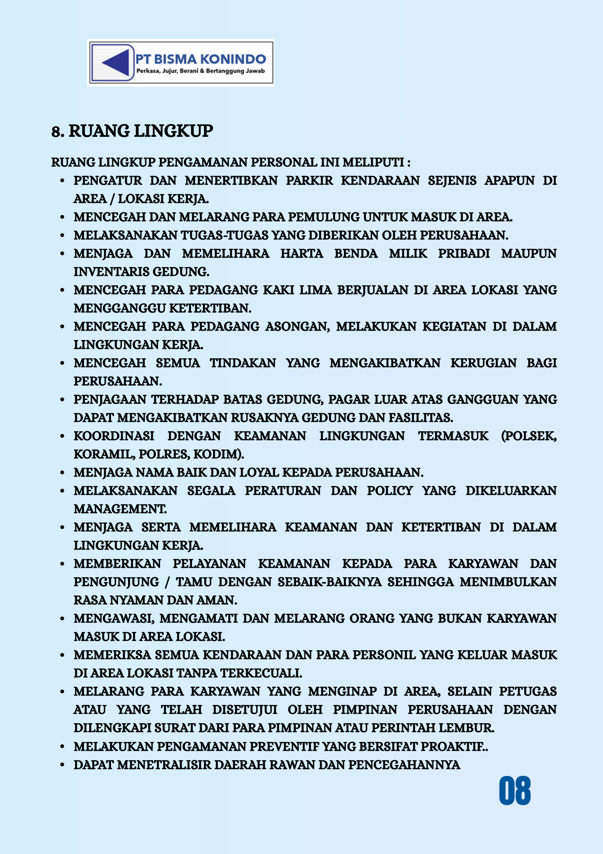 Diagram struktur organisasi PT Bisma Konindo.